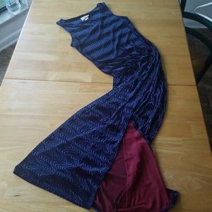 Vintage Metallic Blue Red Velvet Prom Dress 90s
